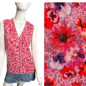 NWT TAHARI Size Small Floral Maura Sleeveless Blouse Purple Red